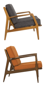 Two Danish modern lounge chairs. On the top: designer- anonymous and on the bottom designer- Ib Kofod Larsen.