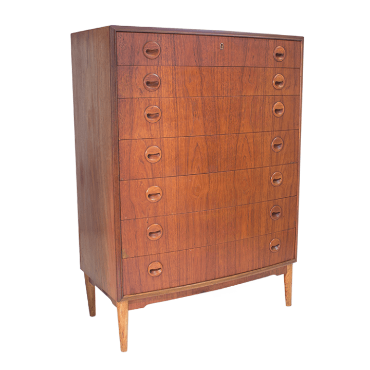 Kai Kristiansen Bow Front Tallboy Dresser.