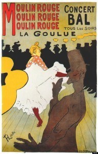 Toulouse-Lautrec famous poster promoting the Moulin rouge.