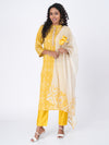 Anora Muslin Batiq Allover Print Embellished Sequin Beads Yoke Straight Cut Kurti Set For Women