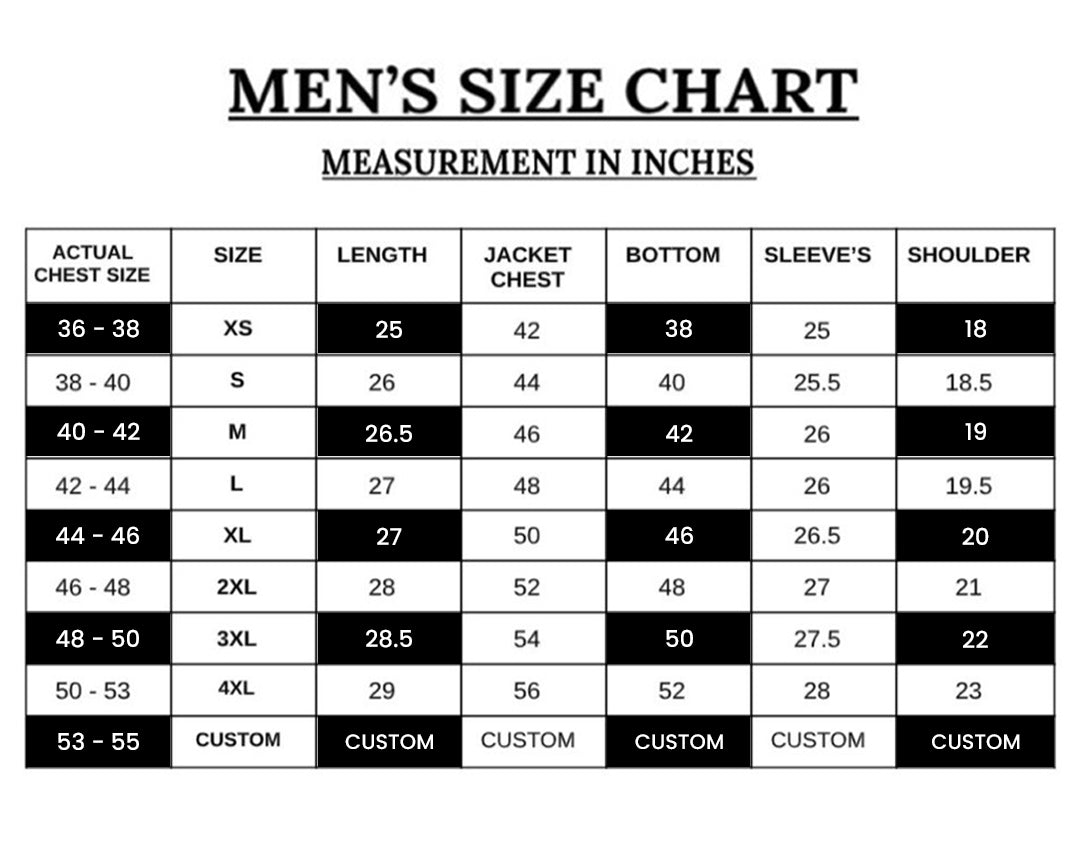 Men's Size Guide– Cleatherjackets