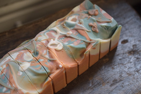 Almost Autumn handmade soap on a wooden table