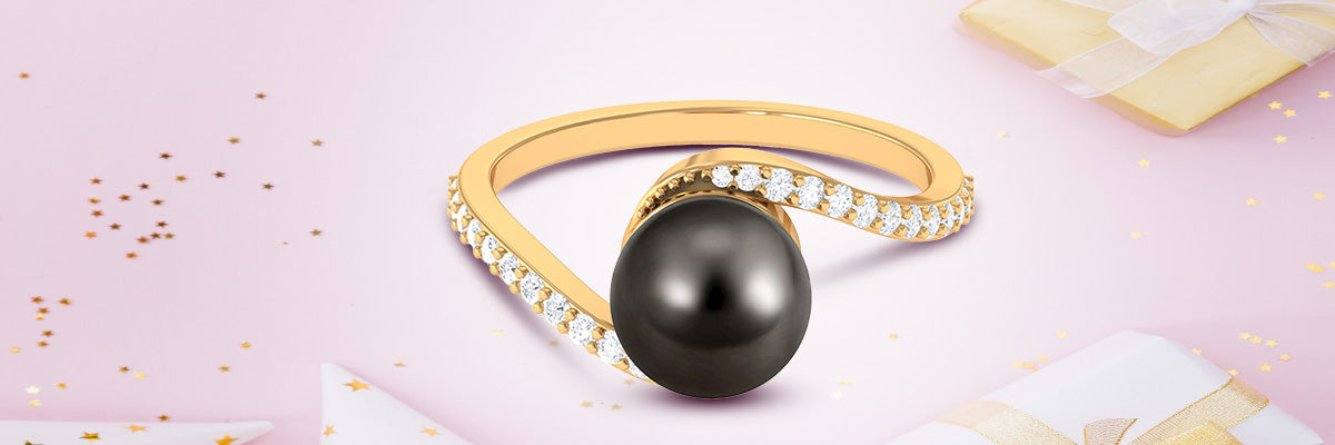 A Stylish Black Pearl Bypass Ring- Perfect For Everyday Wear