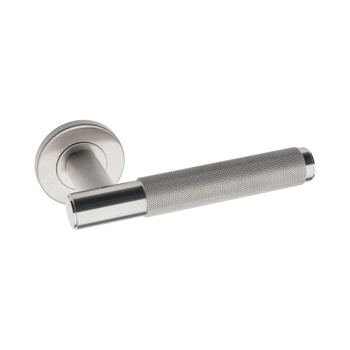 Knurled T Lever On Round Rose Brushed Stainless Steel