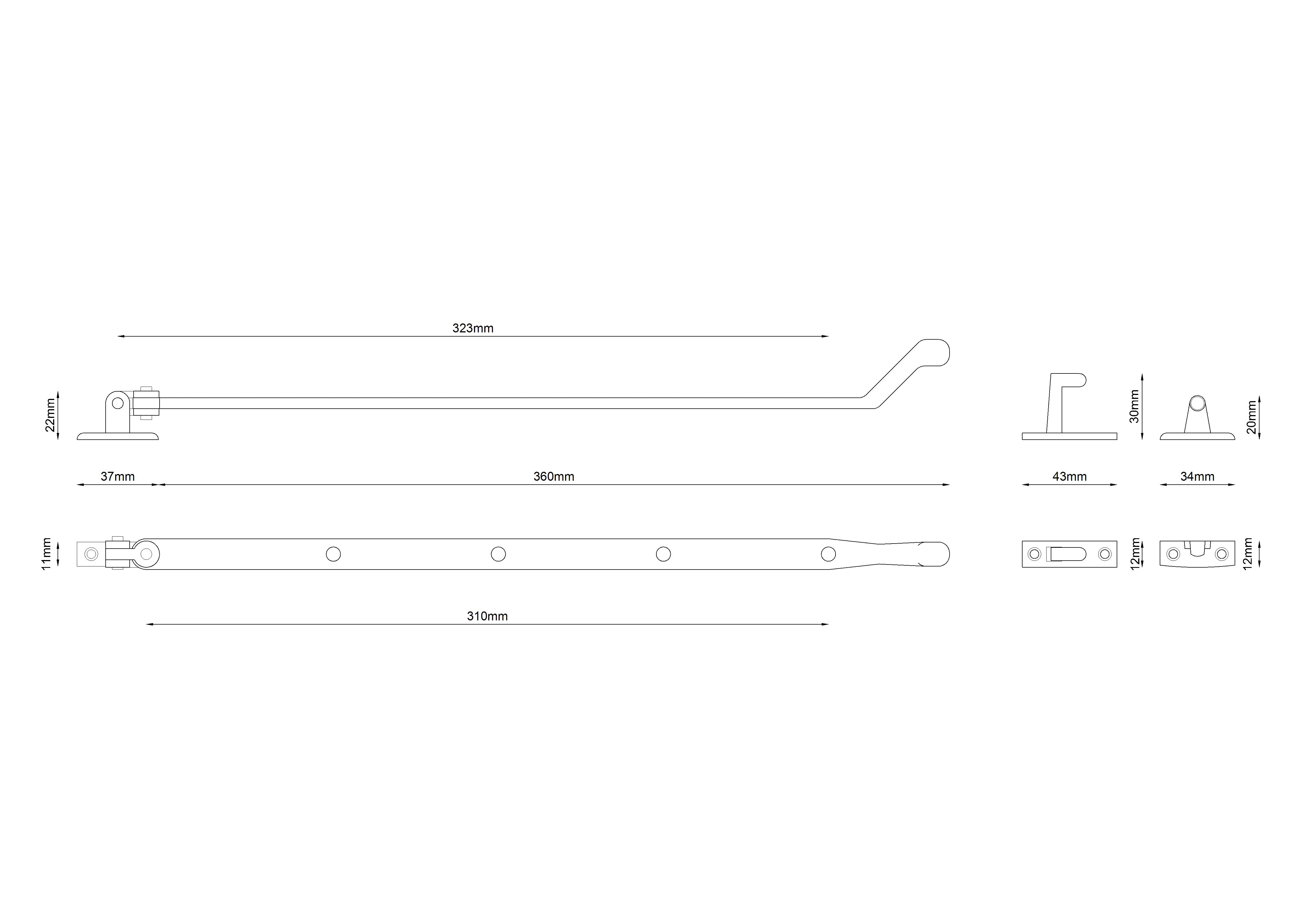 COMBINATION STAY & FASTNER 350mm CHROME