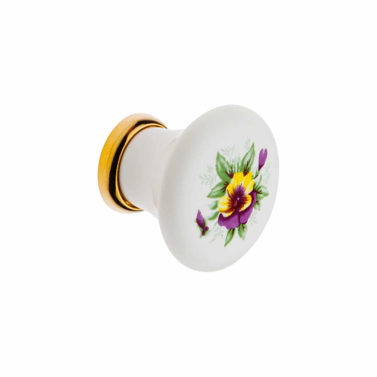 Ceramic Knob Whiteflower/gold