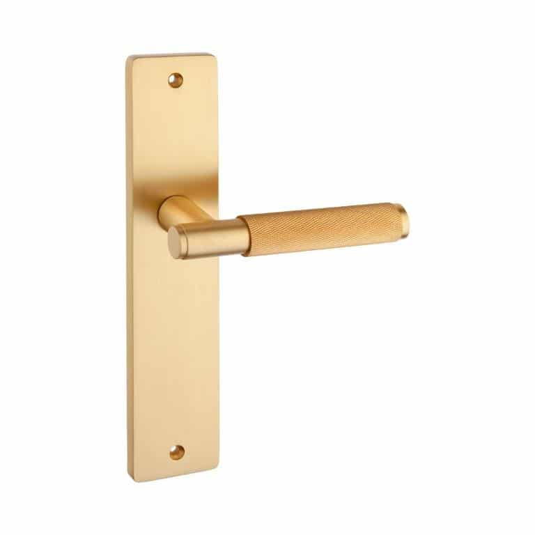 Solid Brass Knurled Lever Handle On Backplate Satin Brass Finish