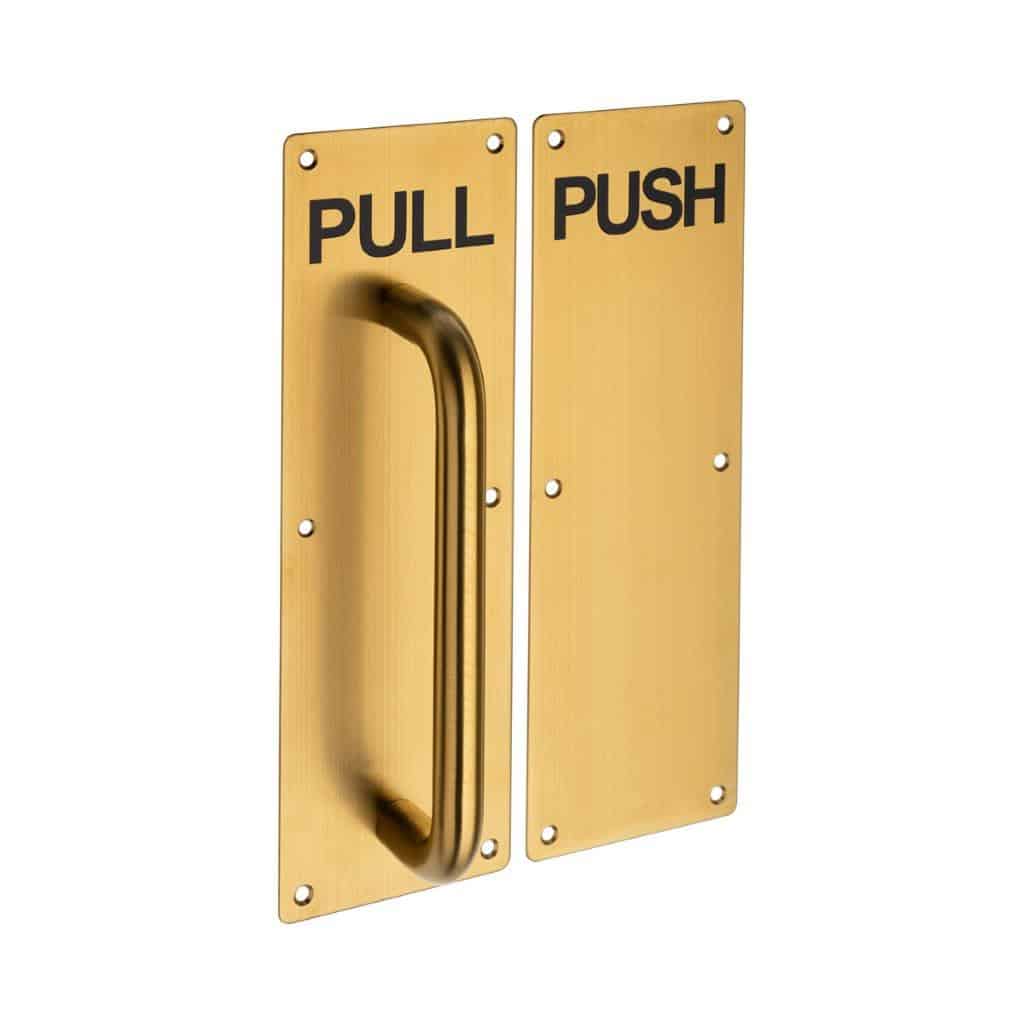 Push/pull Handle On Plate Satin Brass 300mm