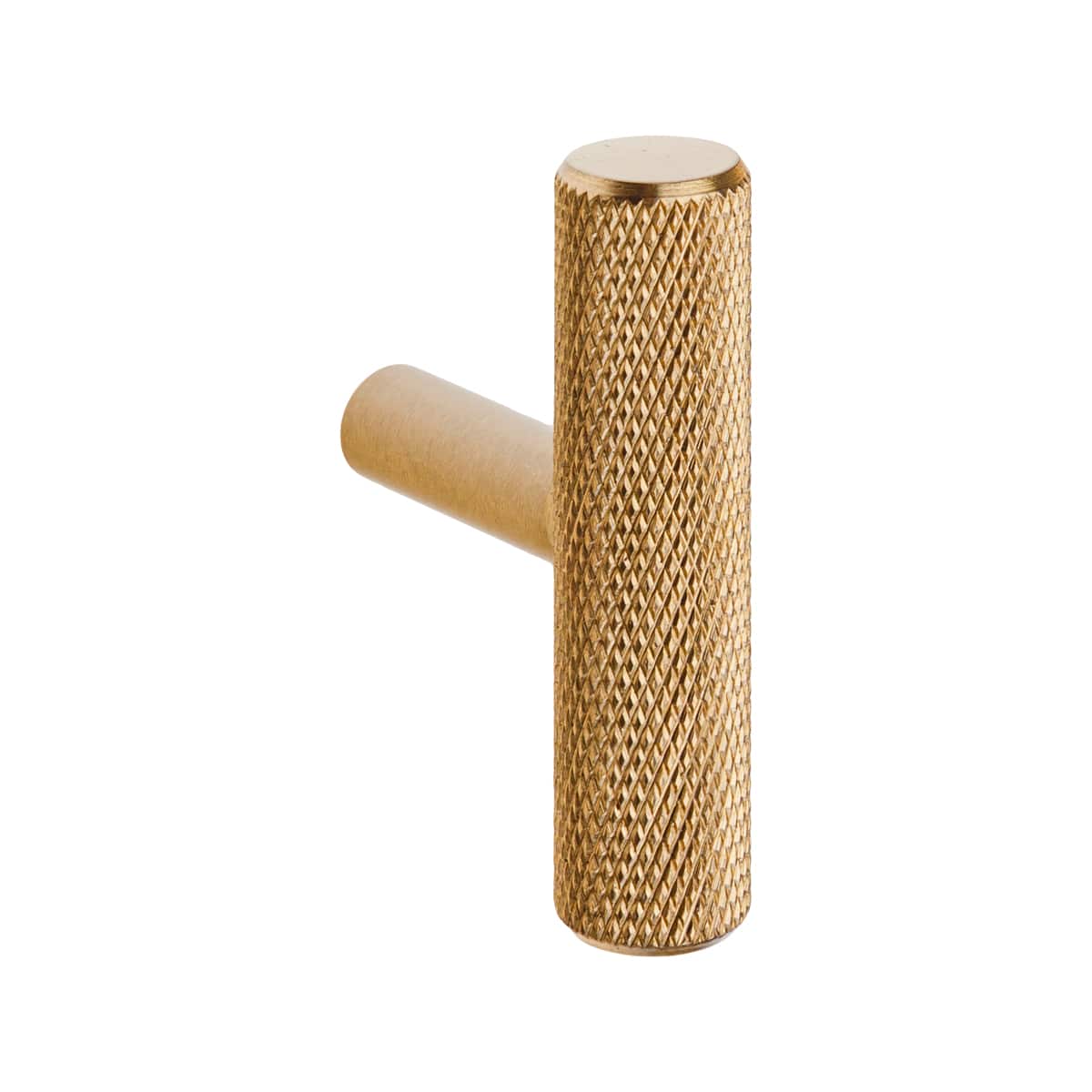 Knurled T cabinet knob satin brass modern