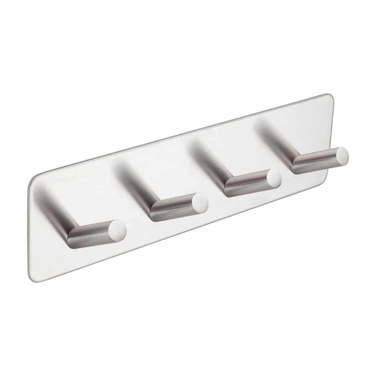 Modern Self Adhesive Quad Hook Brushed Stainless Steel