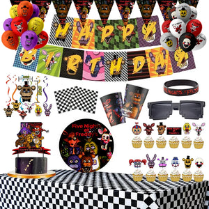 Anime Figures Five FNAF Birthday Party Supplies Disposable Tableware Paper Plates Cups Balloons Cake Topper for Kids Decorations - product goods