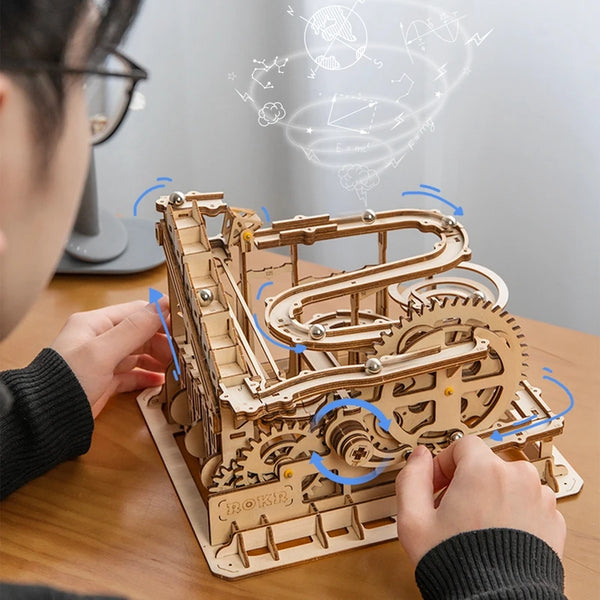 Robotime Rokr 4 Kinds Marble Run DIY Waterwheel Wooden Model Building Block Kits Assembly Toy Gift for Children Adult Dropship 1