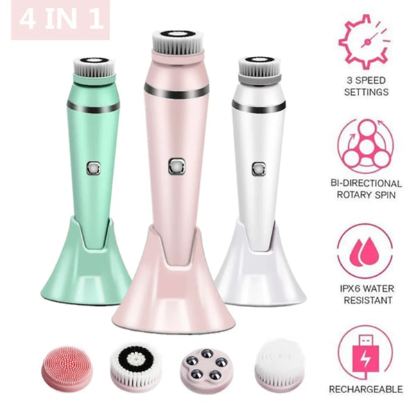 4 IN 1 Electric Face Deep Cleansing Brush Spin Pore Cleaner Face Wash Machine Makeup Remove Waterproof Facial Massager Skin Care 0