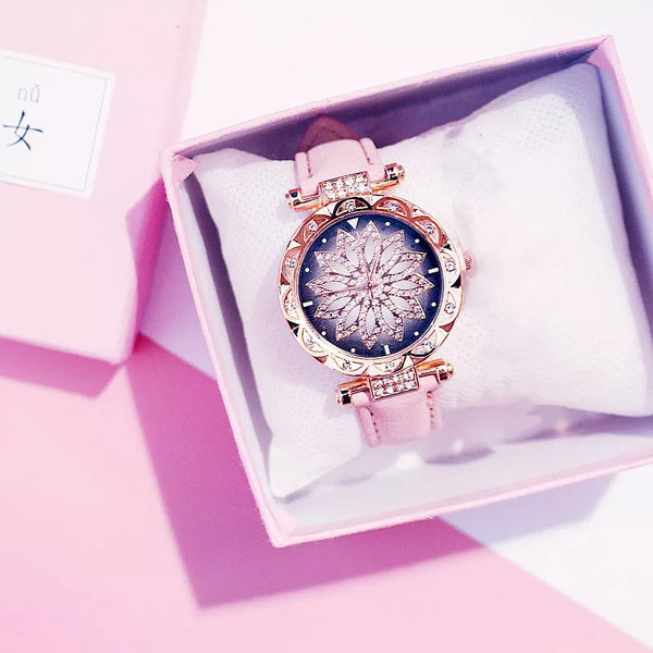 Women Starry Sky Watch Luxury Rose Gold Diamond Watches Ladies Casual Leather Band Quartz Wristwatch Female Clock zegarek damski 5