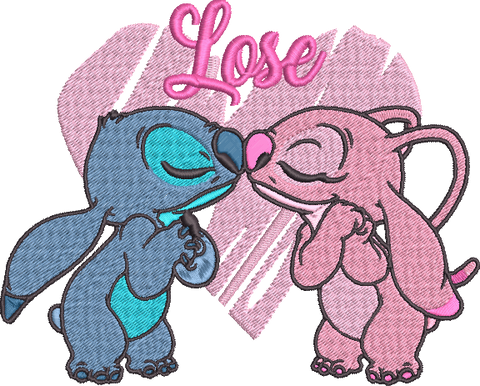 Stitch and angel kiss, Lilo and stitch Cartoon Embroidery Design