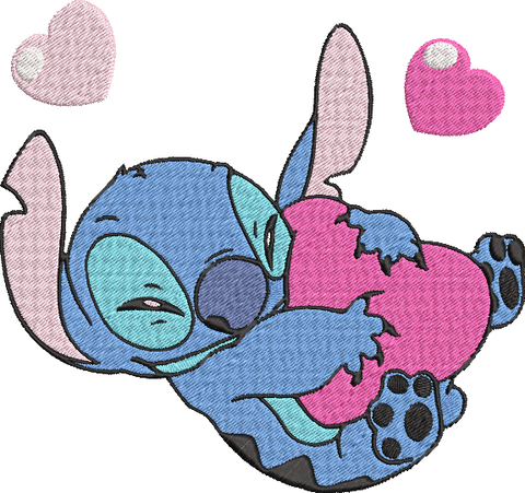 Cute stitch in love embroidery file, Lilo and Stitch, Cartoon Embroidery