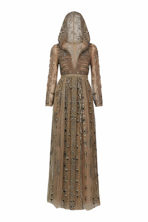 Valentino Embellished Long-Sleeve Gown in Gold - MSA Haute Couture