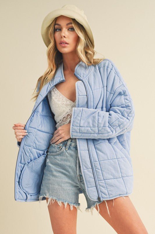 Aemi + Co Zip Up Drop Shoulder Quilted Washed Jacket