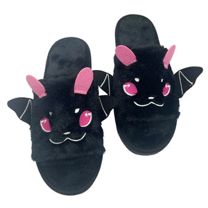 Cute Bratty Batty Pink and Black House Slippers - Unapologetic Rebels
