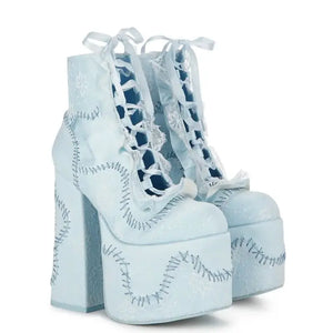 Frankenstein's Monster Baby Blue Lace up Platform Ankle Boots - Unapologetic Rebels