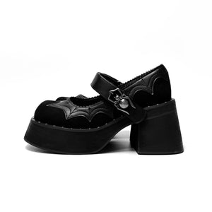 Dark Spider Web Platform Heel School Girl Shoes - Unapologetic Rebels