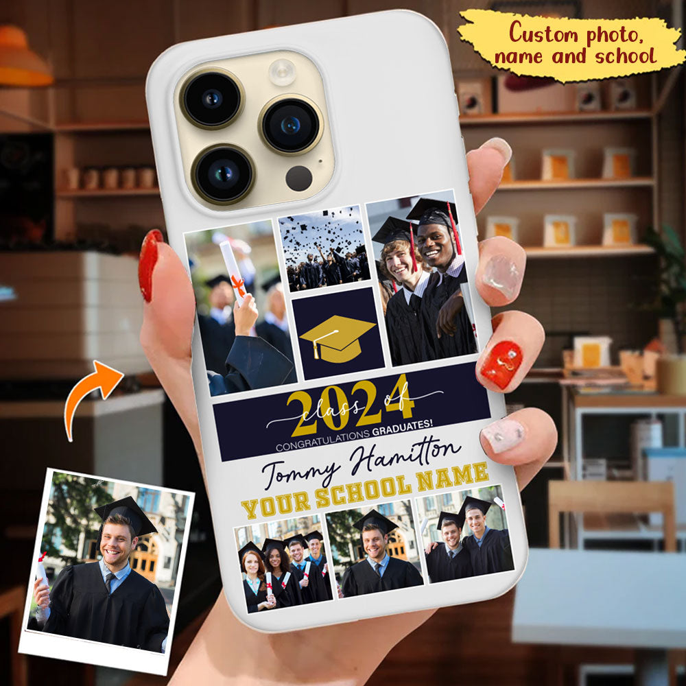 Graduation Custom Name, School Name And 6 Photos Graduation Phone Case - Personalized Phone Case, Gift For Graduation - Magicips product image