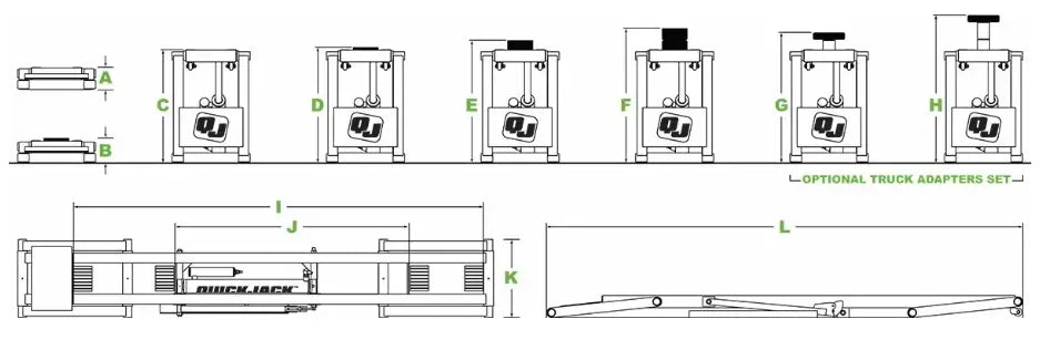QuickJack 6000ELX 6,000lb  Low Rise Scissor Lift - Super Long Diagram