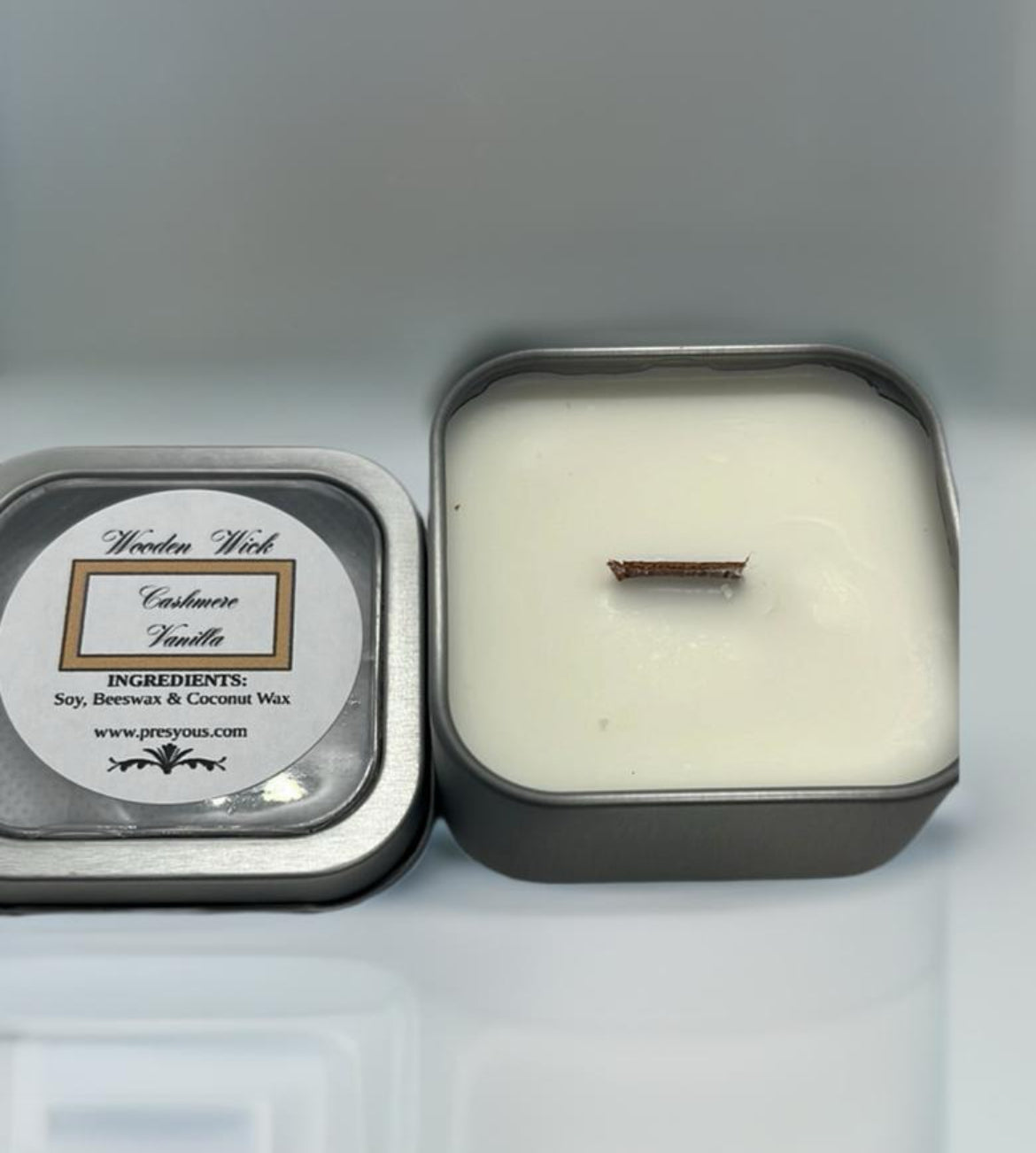 Cashmere Vanilla Candle | Wooden Wick | 2 oz | Soy Wax, Beeswax and Coconut Wax Candle