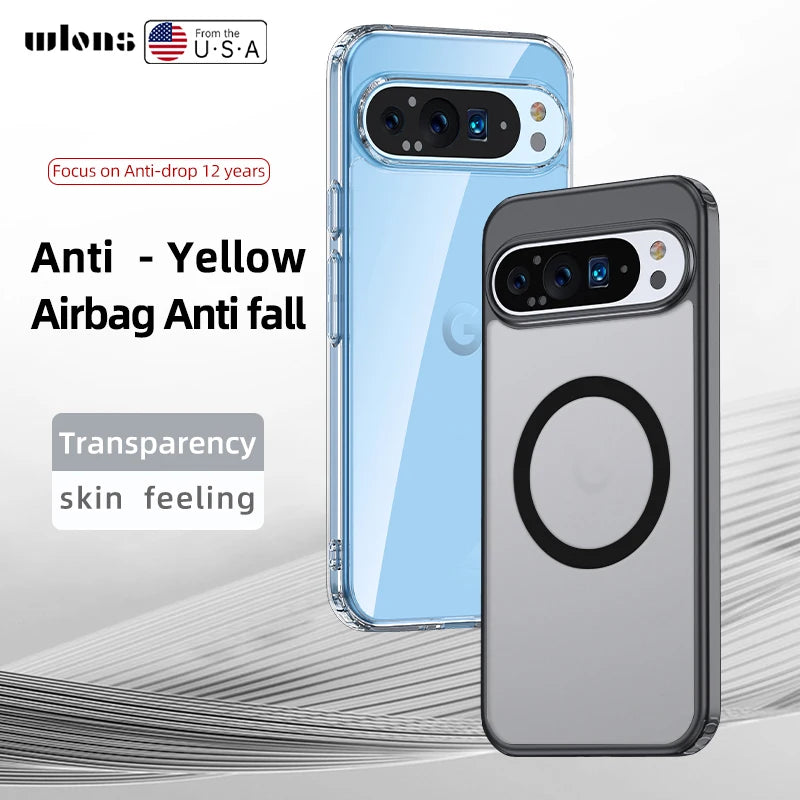 Magnetic Armor Case with Magsafe Compatibility for Google Pixel 9 Series – Matte White & Clear Finish