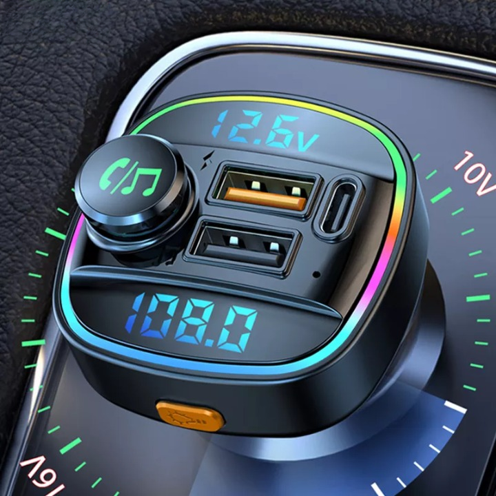 Car Bluetooth 5.0 FM Transmitter: Handsfree Car Radio Modulator, MP3 Player, and 22.5W USB Super Quick Charge Adapter for Cars