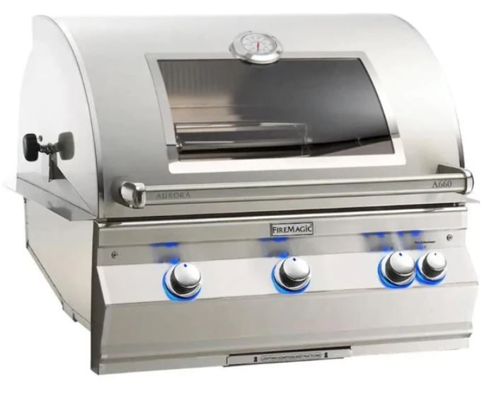 FireMagic A660i Aurora 30" Built-In Grill with Analog Thermometer, Rotisserie Backburner and Magic View Window