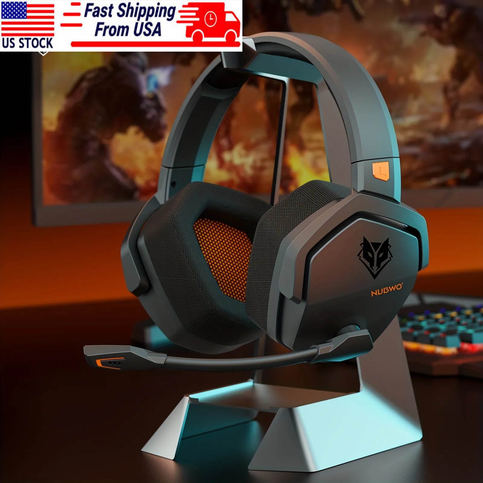 Gaming Headset 2.4GHz Ultra-Low Latency Noise Cancelling Bluetooth Headphones With Mic for PS5, PS4, XBOX,PC, Mac,