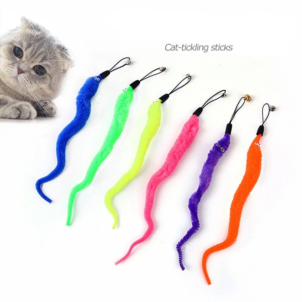 Cat Stick Toy with feather with Bell Cat Stick Toy Kitten Playing Worm on A String Cat Toys Interactive