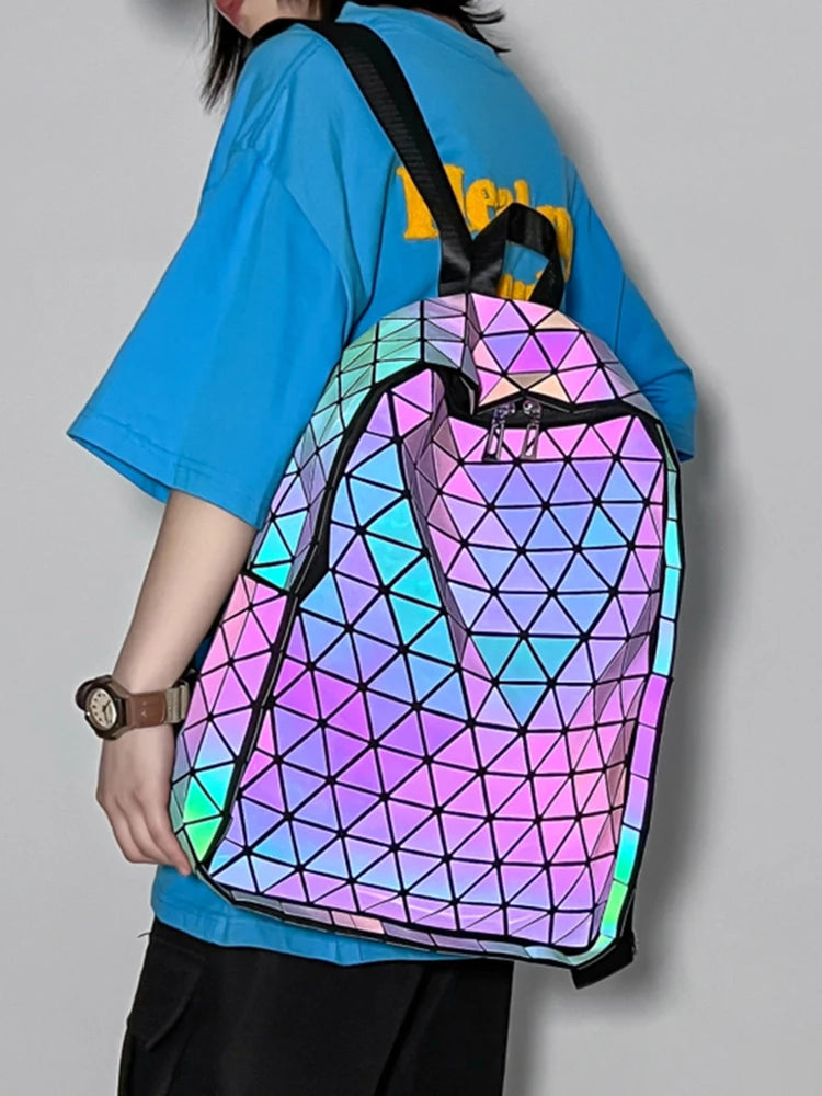 Geometric Men's Backpack Holographic Luminous Backpacks Student Reflective Bag