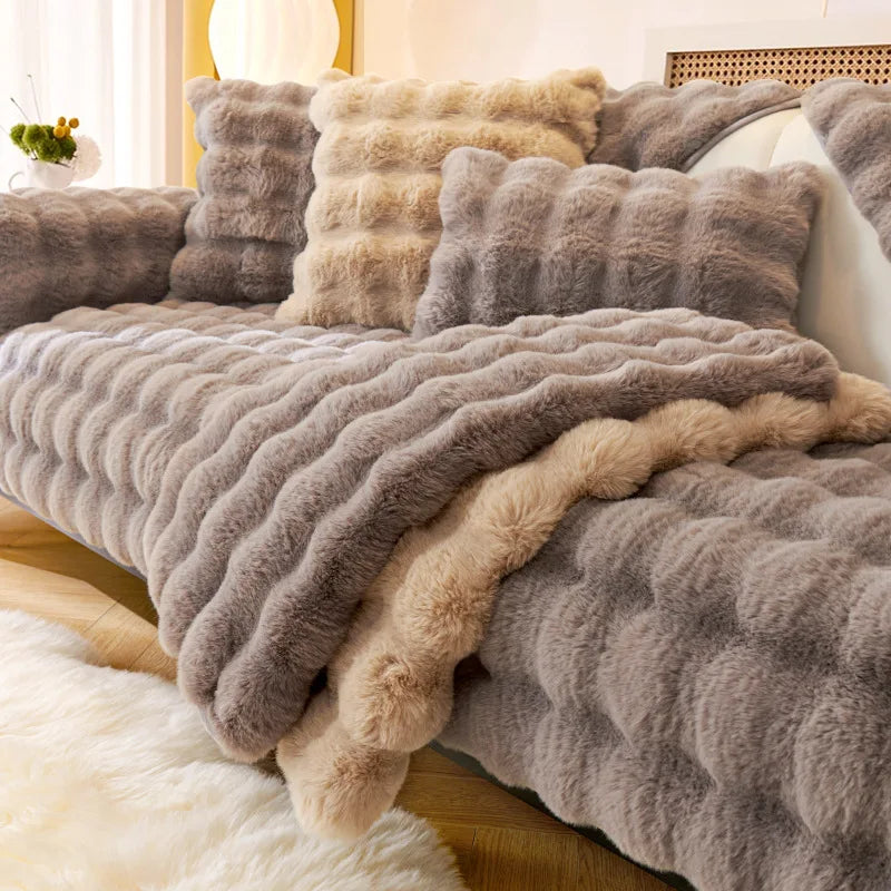 Thicken Imitation Rabbit Fur Plush Sofa Slipcover Non-slip Soft Sofa Towel