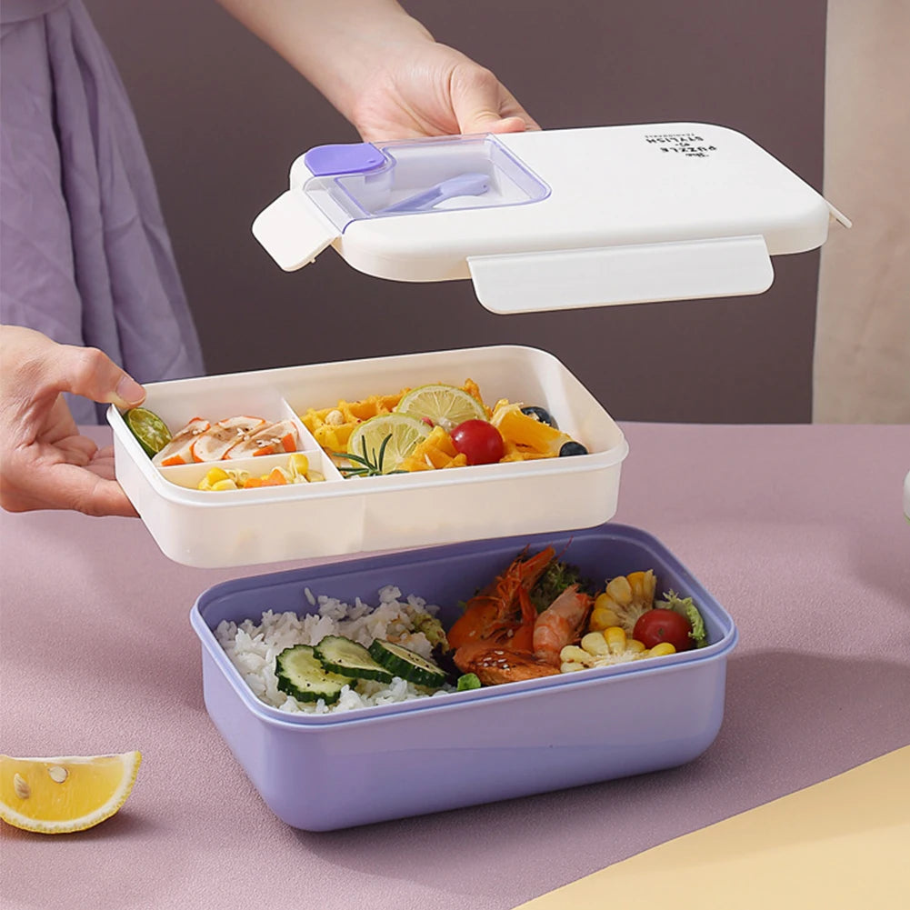 1.1L Double-Layer Lunch Box Portable Rectangular Large Capacity Lunch Container Reusable Good Sealing Leak-proof