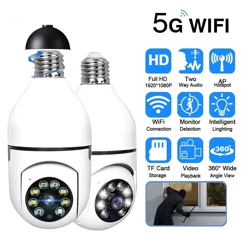 5G Wifi E27 Bulb Surveillance Camera Night Vision Automatic Human Tracking 4X Digital Zoom Video smart home Security Monitor