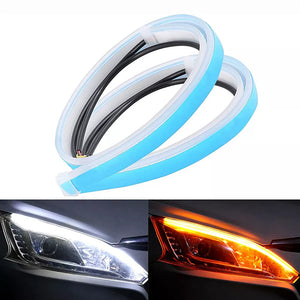 2pcs 12V LED DRL Car Daytime Running Light Flexible Waterproof Strip Auto Headlights White Turn Signal Yellow Brake Flow Lights - Dehillam