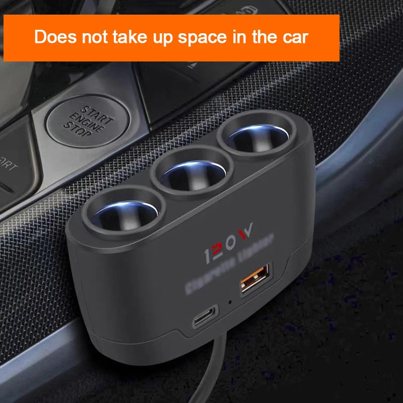 Car Charging Adapter One Two Three Conversion Head with USB+PD Extended