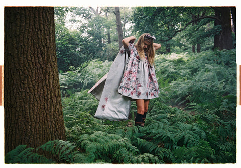 Cabbage and Roses - Short White floral Dress with black wellington boots