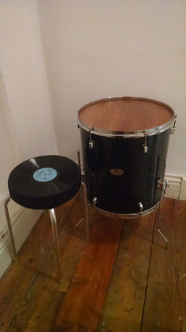 Upcycled Drum Table and Vinyl Record Stool