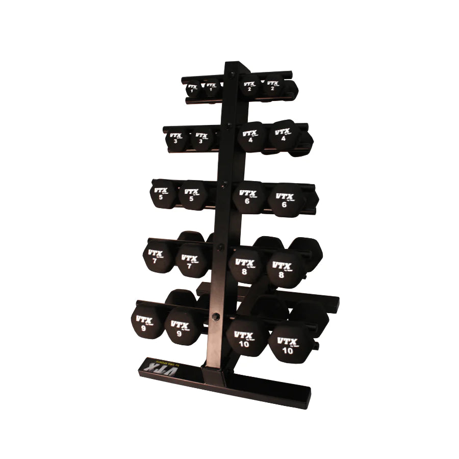 VTX 1-10lb Black Neoprene Aerobic Dumbbell Set with Compact Rack - THD-NPAC