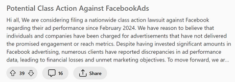 class action against meta for underperforming ads