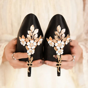 2024 New Metal Flower Women Pumps Designer Shoes High Heels Women Satin Stiletto Heels - www.eco-glitz.com