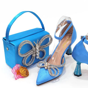 VENUS CHAN Bow Tie Evening Bags and Fashion Heels Shoes for Women Set Diamonds Banquet Clutch Handbag Sexy Pumps Women Shoes - www.eco-glitz.com