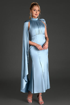 Loridis High Neck Ruched Satin Dress - Acmefun