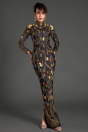 Puloulis Highneck Rhinestone Maxi Dress - Acmefun - High-neck Sleeveless Dress