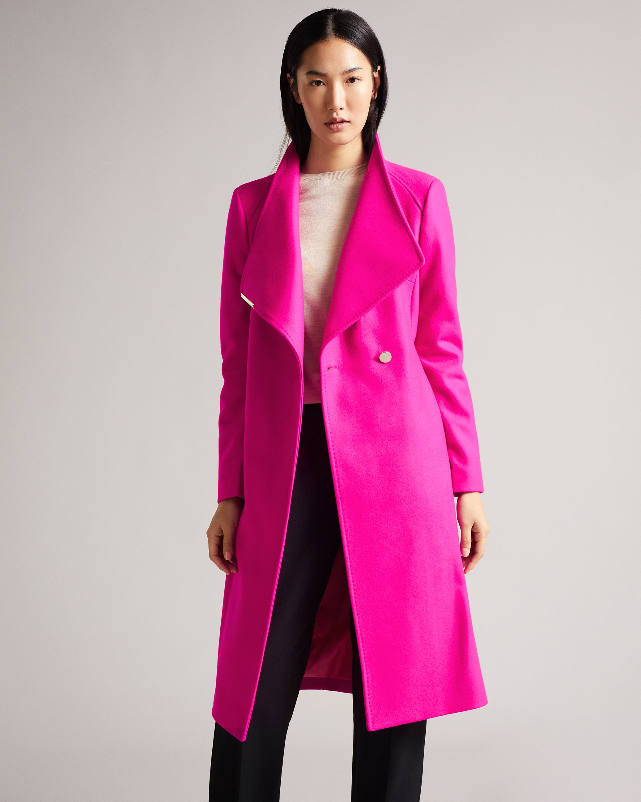 Ted Baker Drytaa Wool Short Belted Wrap Coat, Pink, XXS