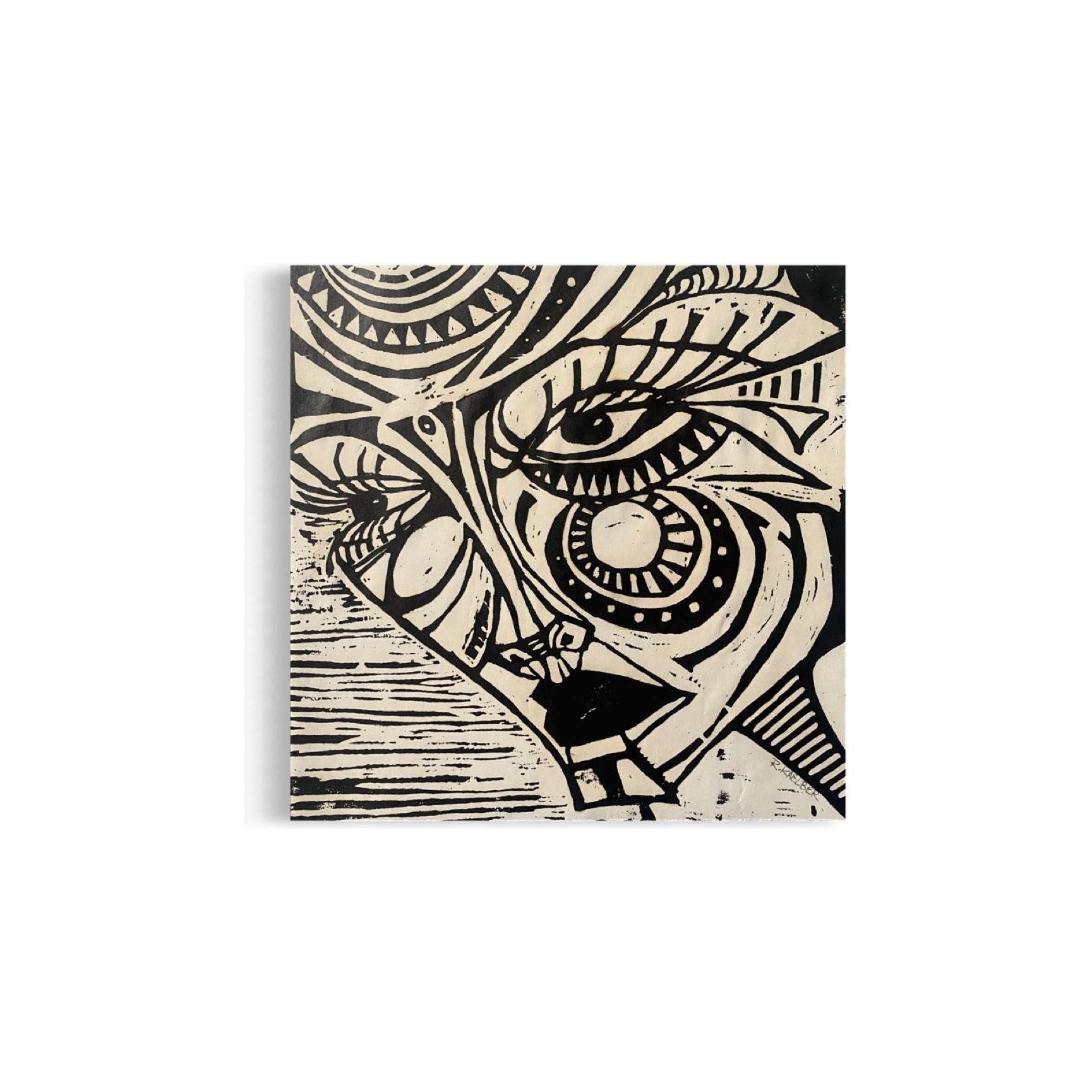 Ruby 1/1 - Original Black Ink Woodblock Print 12”x12”