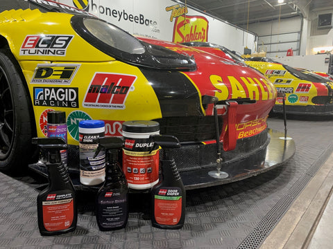 Malco Automotive Product featured in front of Team Sahlen Race Car
